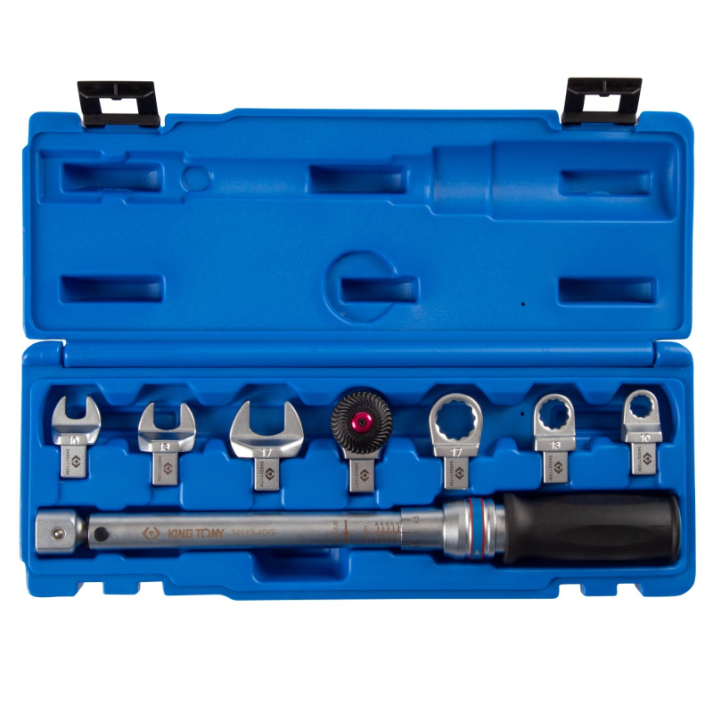 KING TONY Динамометрический ключ серии "FIT", 9х12 мм с набором насадок 10-17 мм, 10-60 Нм, кейс 345