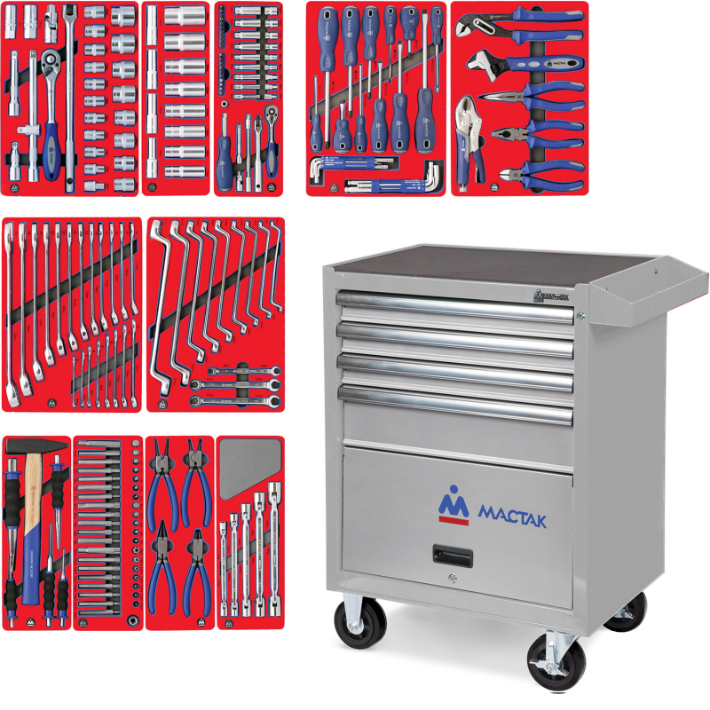 МАСТАК Набор инструментов "МАСТЕР" в серой тележке, 205 предметов 52-04205G