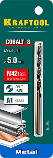 Сверло по металлу HSS-Co(8%) , KRAFTOOL COBALT 5.0 х86мм, сталь М42(S2-10-1-8)